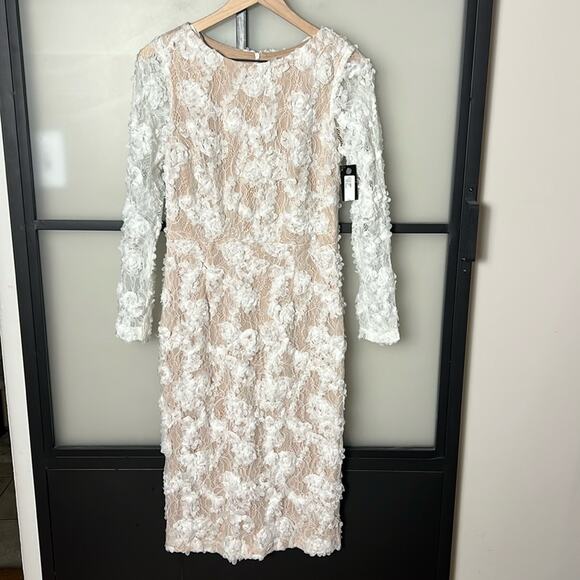 New Xscape Long Sleeve Soutache Embroidered Floral Lace Midi Sheath Dress Sz 8 - Picture 1 of 10